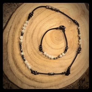 Silpada rEtIrEd brown leather & pearl set, silver